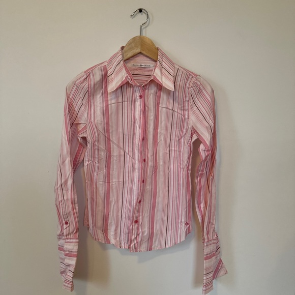 pink stripped tommy hilfiger blouse - Picture 1 of 3